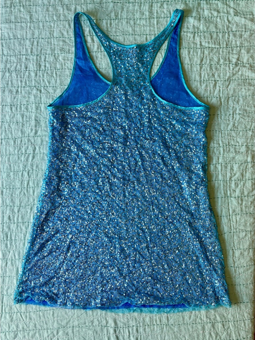Victoria's Secret Y2K Aqua Blue Sequin Racerback Tunic Tank/Mini Dress Size L - Picture 4 of 4